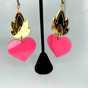 Sacred Heart acrylic earrings - pink and red